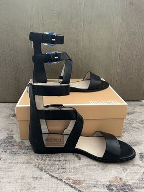 MICHAEL Michael Kors Josephine Black Leather Gladiator Sandals